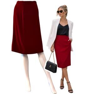 Vintage 80s Gianni Burgundy Crepe Skirt Size 16 Knee Length Midi Office Preppy